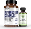 Magnesiumkompleksi, jossa 5 Best Forms & Liquid D3 5000 IU Bundle - 4 kuukauden toimitus 500 mg magnesium Glycinate, oksidi, taurate, kelaatti, magnesiumsitraatti - uni ja immuuni tuki