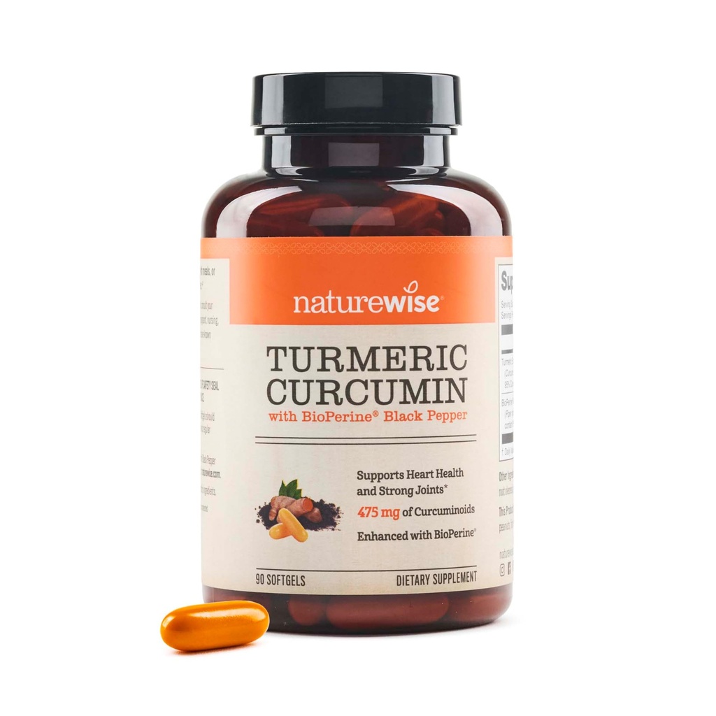 NatureWise Turmeric Curcumin 500mg med Black Pepper Softgels - Extra styrka, förbättrad absorption - 95% Curcuminoids & BioPerine för immunstöd - Glutenfri, icke-GMO - 90 greve[3-månaders leverans]