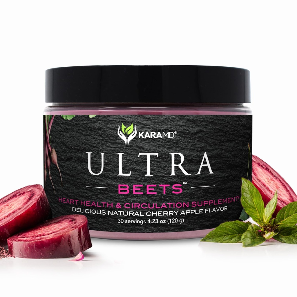 KaraMD UltraBeets | Delicious Beetroot Superfood Powder | Natural Vegan Friendly, Non-GMO & Gluten Free Nitric Oxide Booster Supplement | Stöder cirkulation och energi (30 koncentrerade portioner)