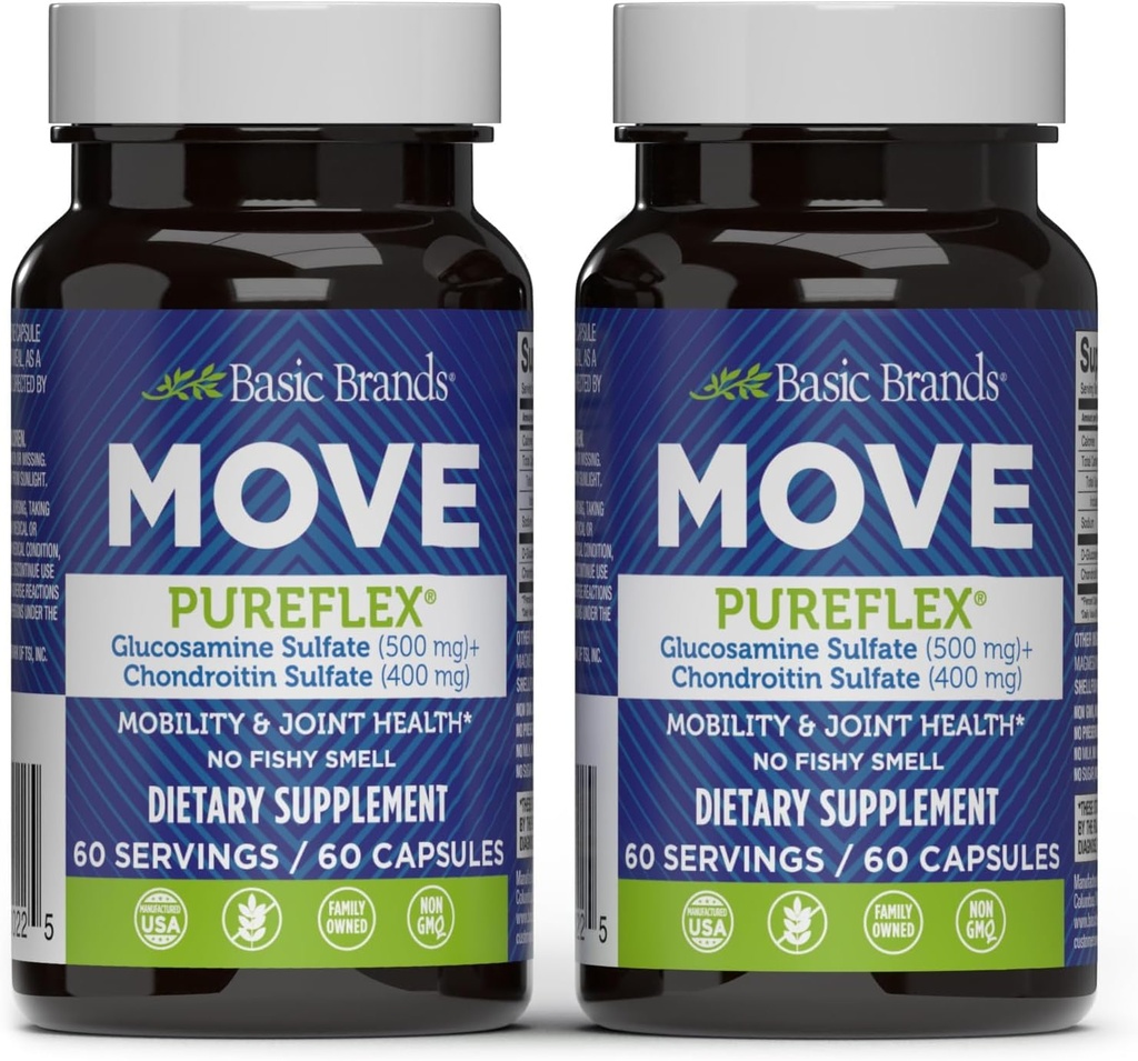 Perusmerkit - Siirrä Pureflex Glukosamiini Chondroitin - Joint Support Supplement for Flexibility & Mobility - 60 kapselia - 2-pakkaus