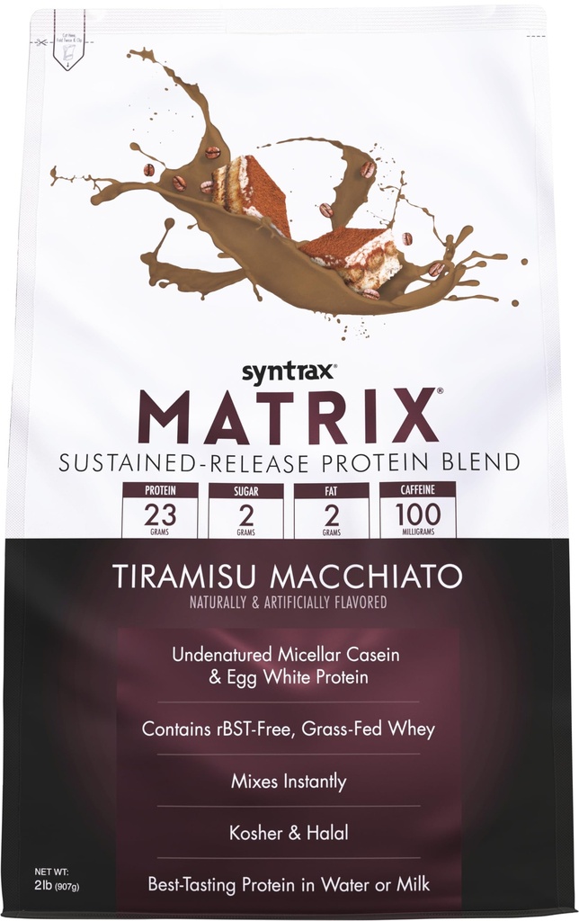 Syntrax Nutrition Matrix - Pitkäaikainen julkaisu Proteiini Blend, Tiramisu Macchiato 2 lbs. 100mg kofeiini