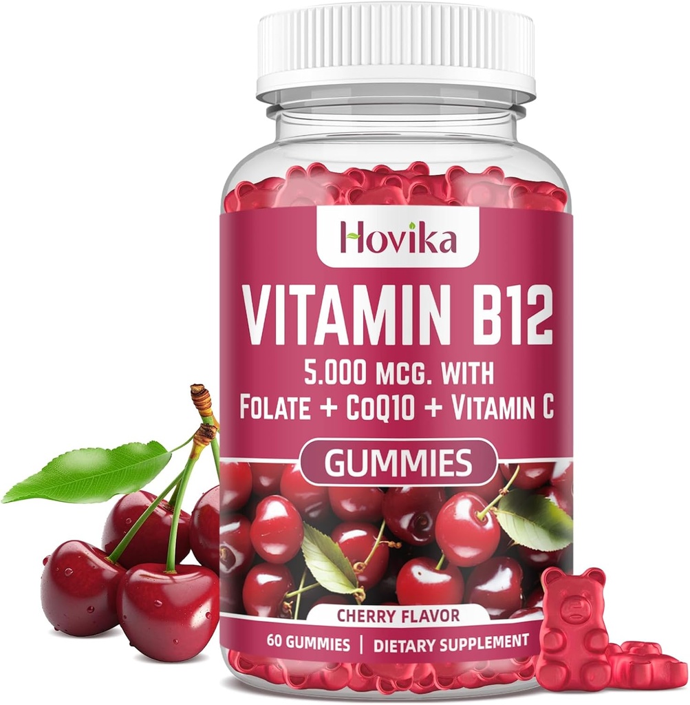 B12-vitamiini 5000 mikrog Metyyli B12-, adenosyyli-B12- ja hydroksi-B12-vitamiini, jossa on Coenzyme Q10-, Folaatti-, C-vitamiini-, pureskeltava B 12-vitamiini energia-, aineenvaihdunta-, luunterveys- ja kirsikkamehua