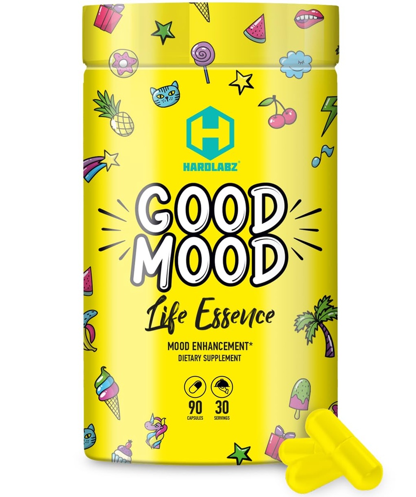 HARDLABZ Good Mood - All Natural Nootropic med Lion's Mane Mushroom och Herbal Extracts for Cognitive and Mental Support - Stress Relief, Brain Performance, Mood Enhancement, 90 Capsules