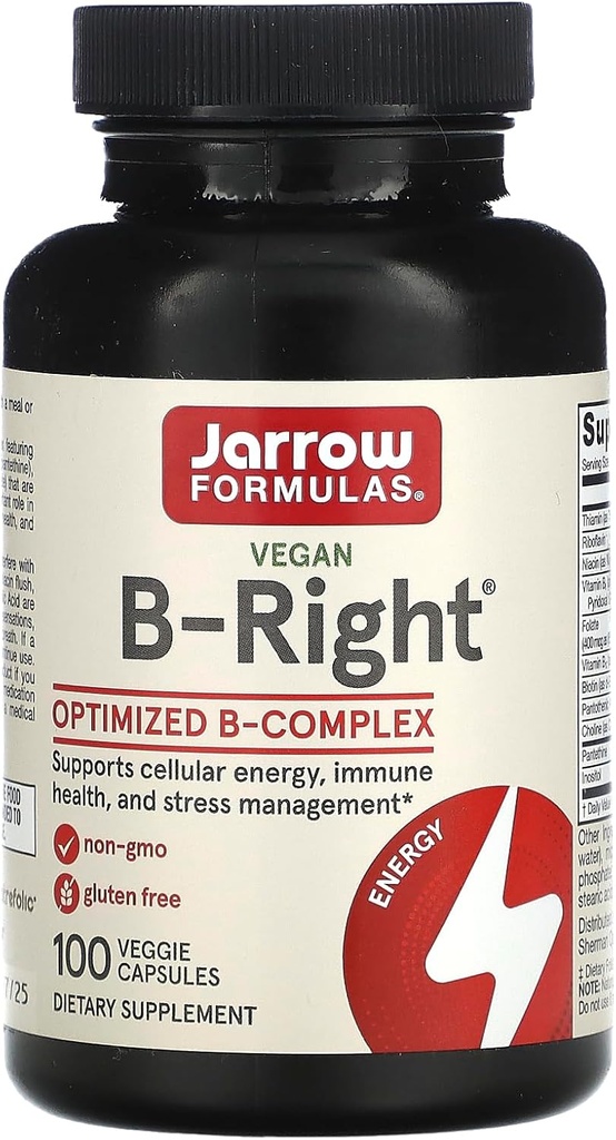 Jarow Formula B-Right - alhainen Odor B-vitamiini-komplex Formula - energia & aineenvaihdunta tuki - edistää aivot, sydän ja sydän terveys - 100 tarjoilua (paketti 1)