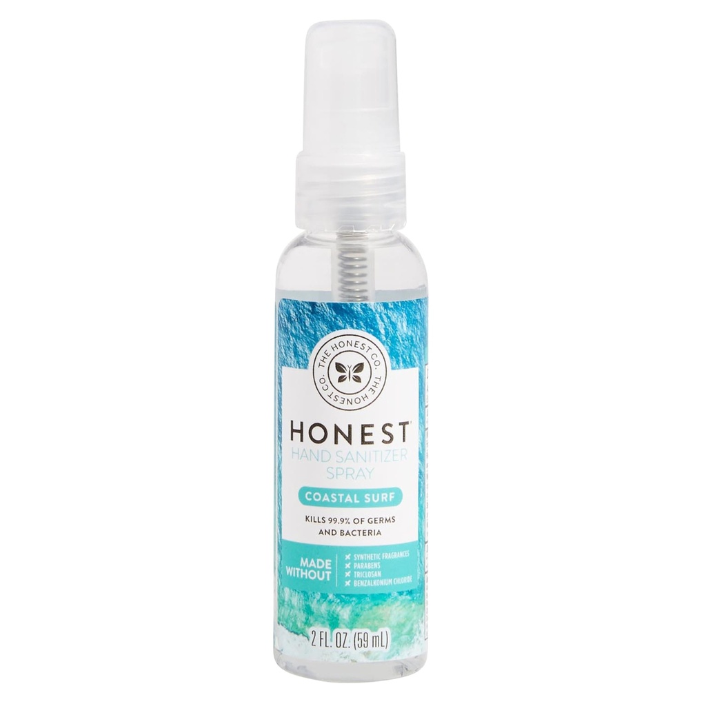 Rehellinen yritys Plant-Based Käsi Sanitizer Spray tappaa 99,9% Germs hypoallergenic Nopea kuivuminen ja kosteuttava Coastal Surf 2 fl oz