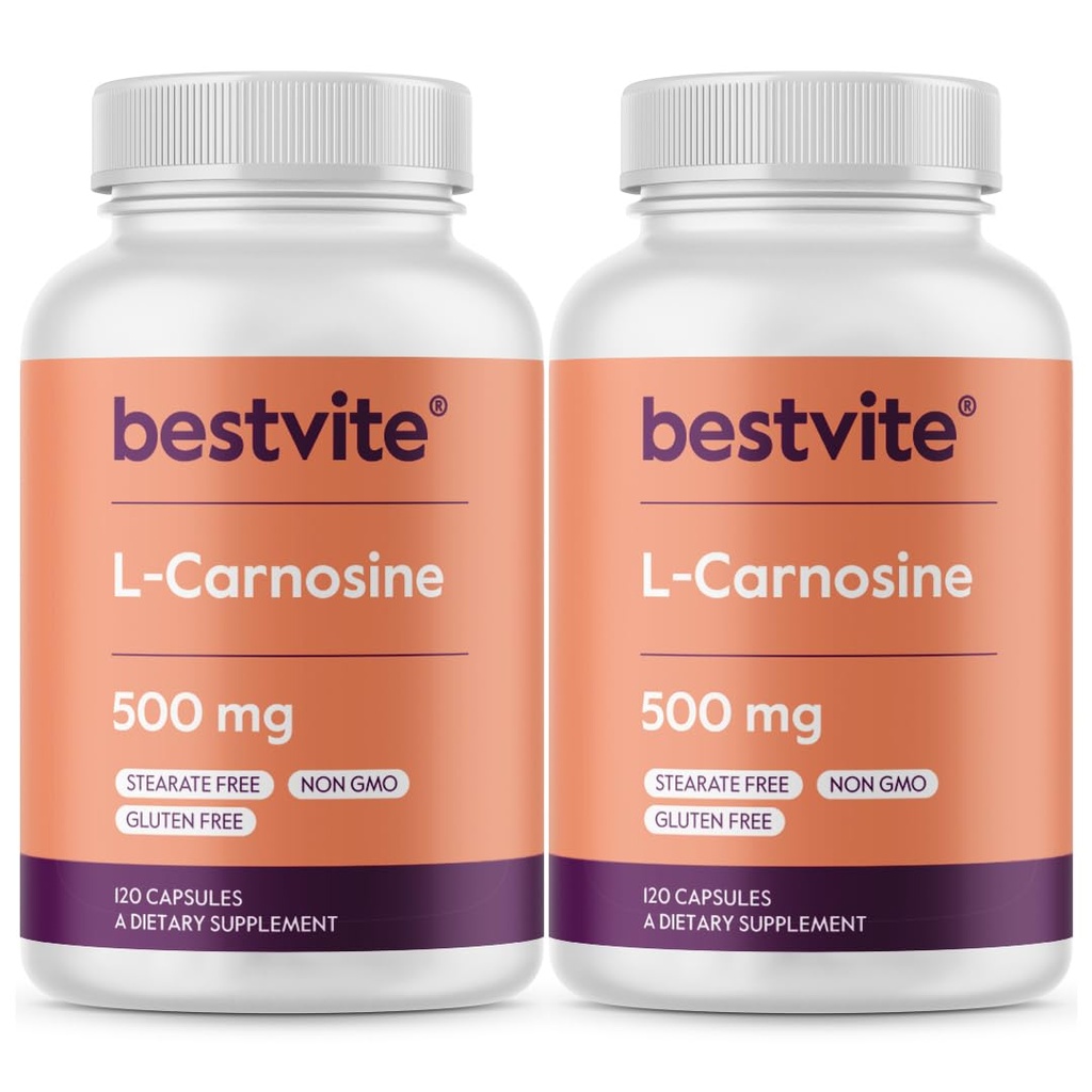 BESTVITE L-Carnosine 500mg (240 kapselia) (120x2) Ei täyteaineita - Ei stearaaatteja - Ei GMO:ita - Gluteeniton