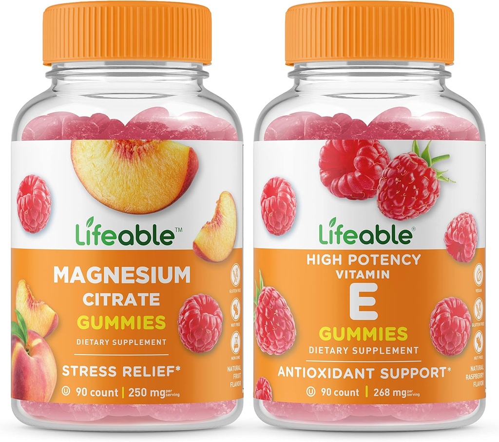 Elinkelpoinen magnesium 85 mg + E-vitamiini, Gummies Bundle - suuri maku, vitamiini täydentää, gluteeniton, GMO vapaa, purukumi