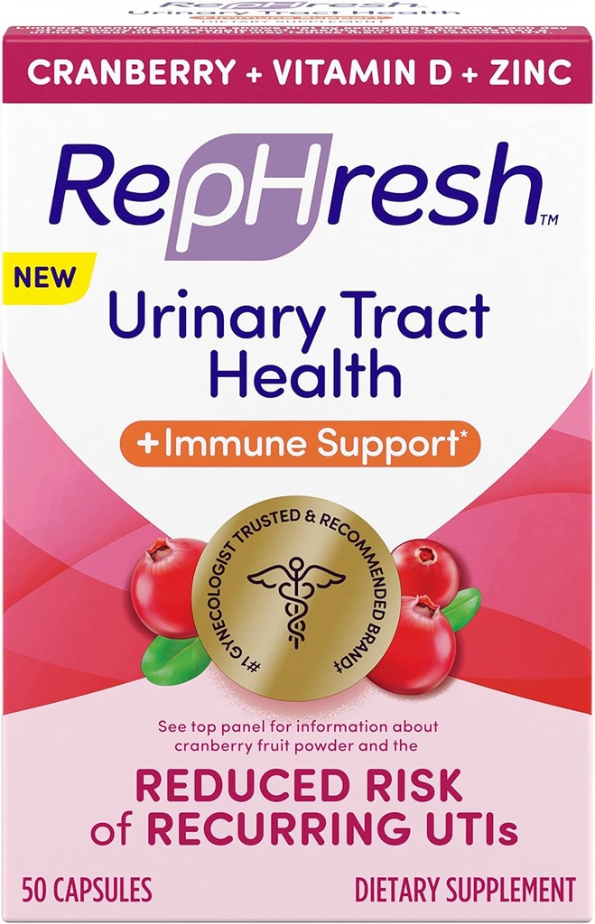 Refresh Cranberry Virtsatie Tract Health Plus Immuuni täydentää, sekoitettu D-vitamiini + sinkki - 50