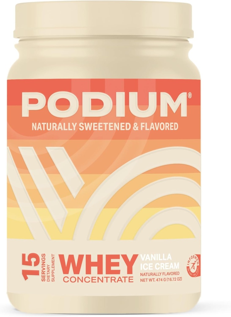 Podium Nutrition Whey Protein Powder, Vanilla Ice Cream, 22g Protein Per Serving Dgestive Enzymes, Whey Protein Isolate & Concentrate, Gluteeniton, Low Carb, Low Sugar & Soy Free, 15 tarjoilua