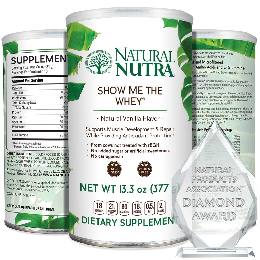 Natural Nutra Grass Fed Vanilla Visa mig Whey Protein Source Powder Enhance Digestion, Förbättra kroppsvätskeflöde, Stöd Bone hälsa och öka immunitet, Gluten Free, Sugar-Free, Non-GMO, 13.3oz