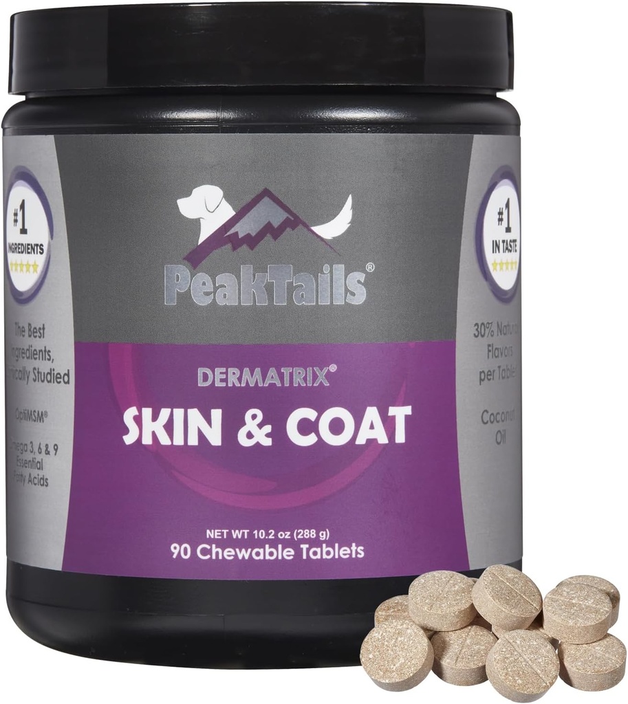 Kala Health PeakTails Iho & Takki Tuki koirille 90 Purutablettia MSM, kalaöljy, Omega-3 & Omega-6 ...
