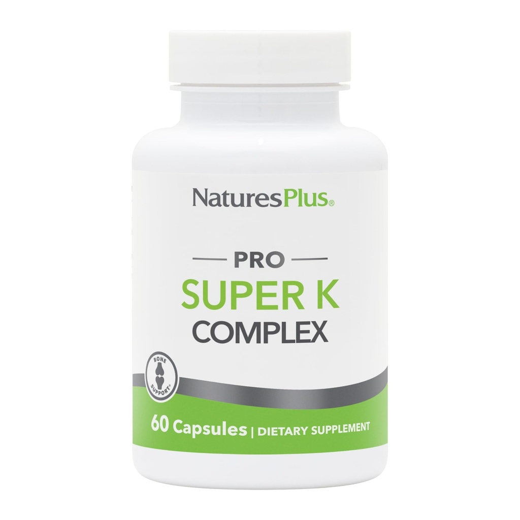 NaturesPlus PRO Super K Complex - 60 kapselia - edistää tervettä kalsiumaineenvaihduntaa - sisältää K1- ja K2-vitamiinia - ei-GMO, Vegan & Gluteenittomia - 60 tarjoilua