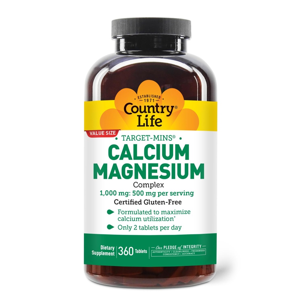 Maa Life Target-Mins kalsium Magnesium Supplement for Bone Health, 1000 mg kalsium, 500 mg magnesium, gluteeniton, 2:1 suhde optimaalisen käytön