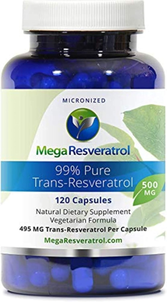 Mega Resveratrol, Pharmaceutical Grade, 99% Pure, Isolate, Micronized Trans-Resveratrol, 120 Veggie Caps, 500 mg per kapseli. Puhtaus varmistettu. Ehdottomasti EI Myrkkyä.