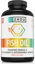 Zhou Fish Oil - Fish Oil Supplement for Women & Men, Omega 3 Rasvahappo, luonnollinen lähde DHA & EPA aikuisille, Burpless, Pure, Heart & Joint Health - 120 Softgels