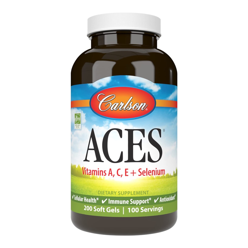 Carlson - ACES, A-, C-, E- ja Seleeni, Cellular Health & Immunosupport, antioksidantti, 200 Softgels
