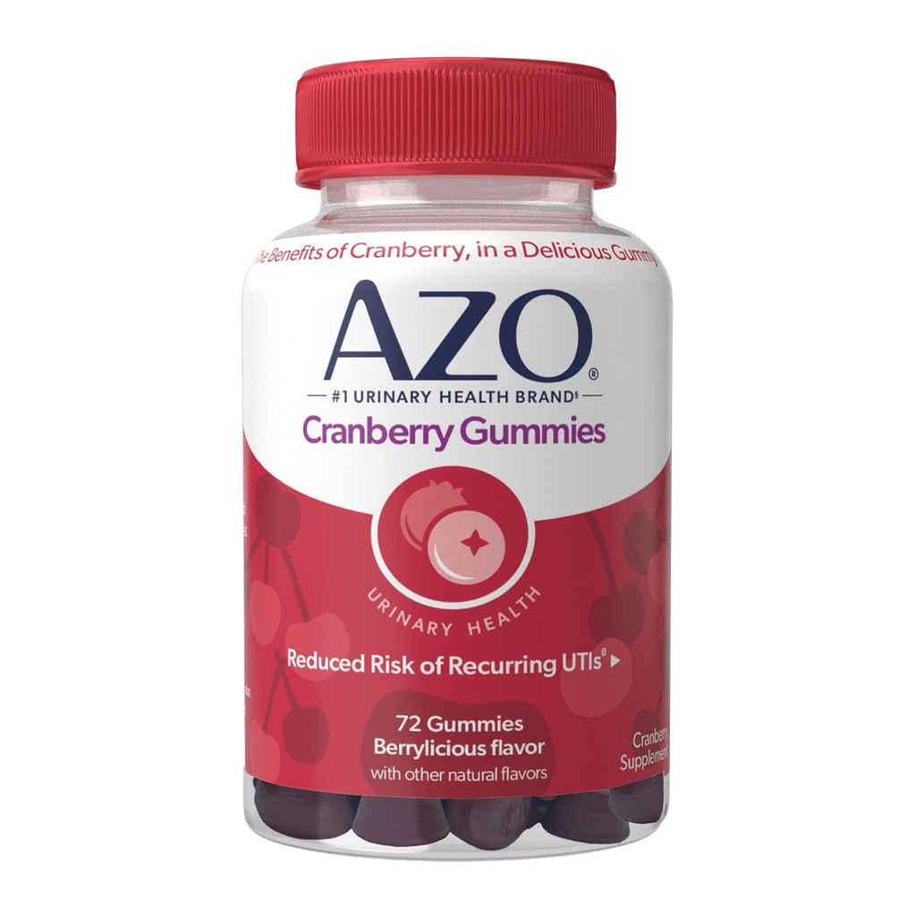 AZO Cranberry Urinary Tract Health Gummies Dietary Supplement, 2 Gummies = 1 Glas av Cranberry Juice, hjälper till att rengöra och skydda, naturlig Berrylicious smak, icke-GMO, 72 Gummies