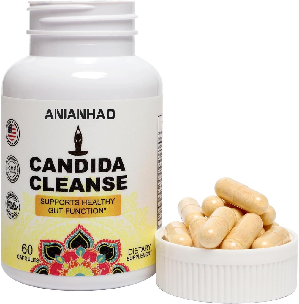 Candida Cleanse med naturliga örter och probiotika, Oregano Leaf, Wormwood, Caprylic Acid, Black Walnut