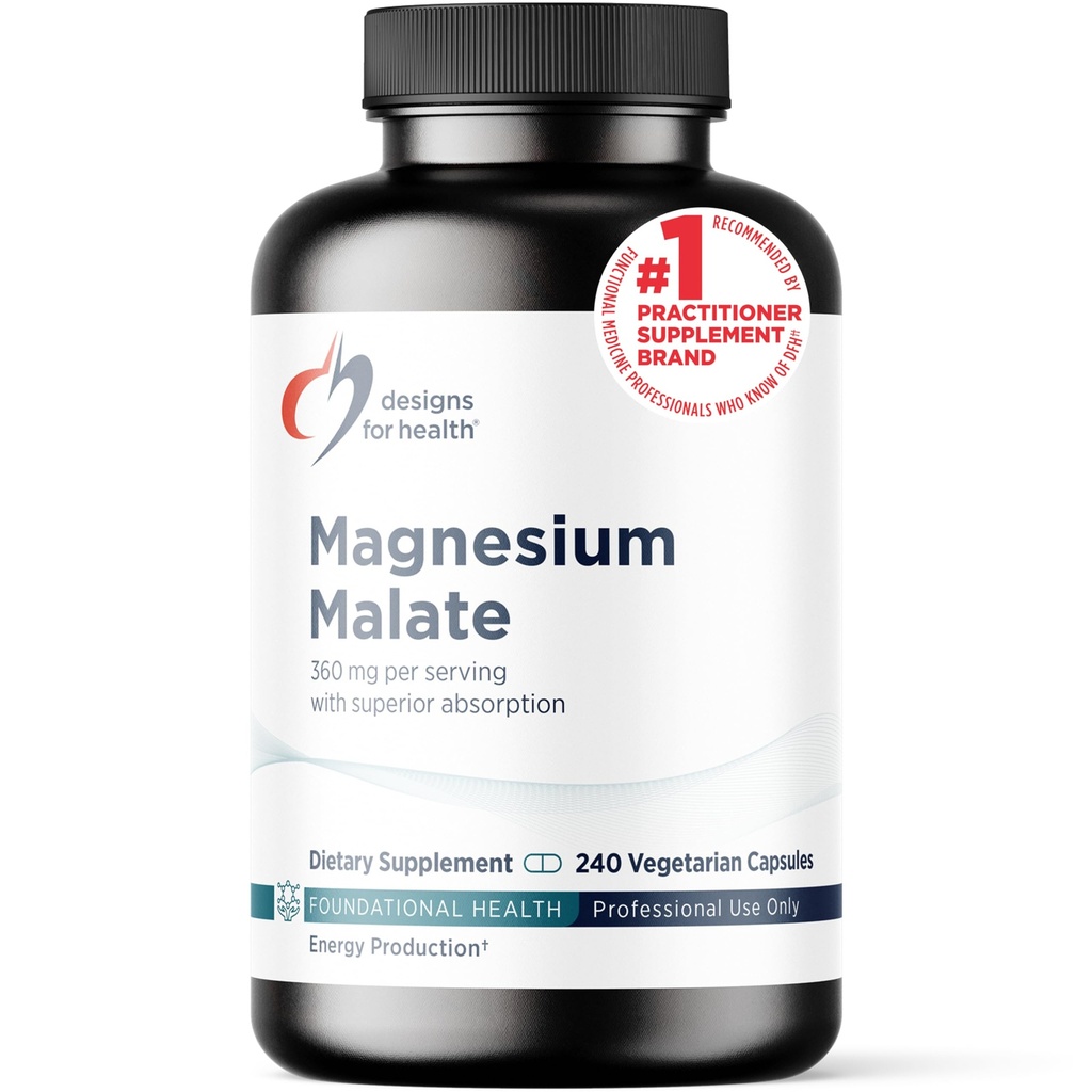 Designs for Health Magnesium Malate - Kelated Magnesium as Di Magnesium Malate - Erittäin Biosablet Form to Support Energy, Bone Health + lihasten Recovery (240 Magnesiummalate kapselit)