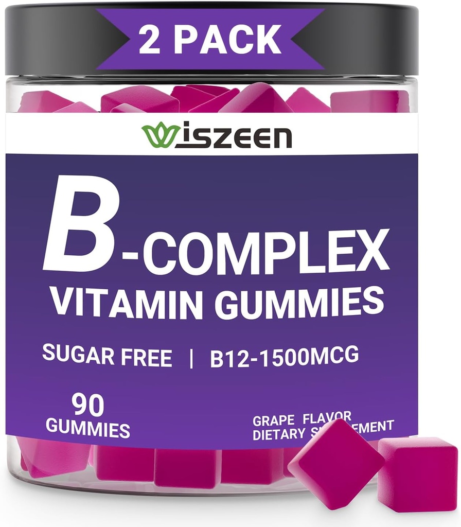 Sugar Gratis Vitamin B Komplex Gummies med Vitamin C, Metylerad B Komplex Vitaminer För Kvinnor, Män & Vuxna - B12, B1, B2, B3, B5, B6, B7, B9 - Vitamin B Komplex Supplement för energi Immun Support