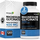 RENEW ACTIVES Magnesium Glycinate 400MG per 2 kapslar Rena Magnesium Bisglycinate för Full Body Relaxation, Sleep, Muscles, Bones & Energy - Electrolyte Balance - Made in Canada -120 Capsules
