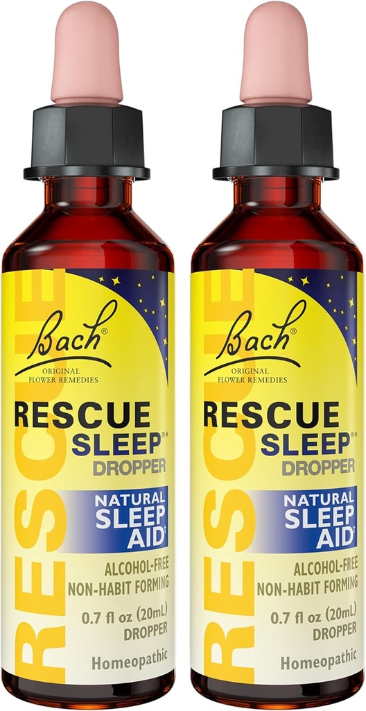 Bach RESCUE Sleep Dropper, luonnollinen uniapu, Homeopaattinen kukka Essence, vapaa melatoniini, sokeri, & Gluteeni, Perheystävällinen, Ei-Alcohol Formula, 2 Pack, 20ml Ea