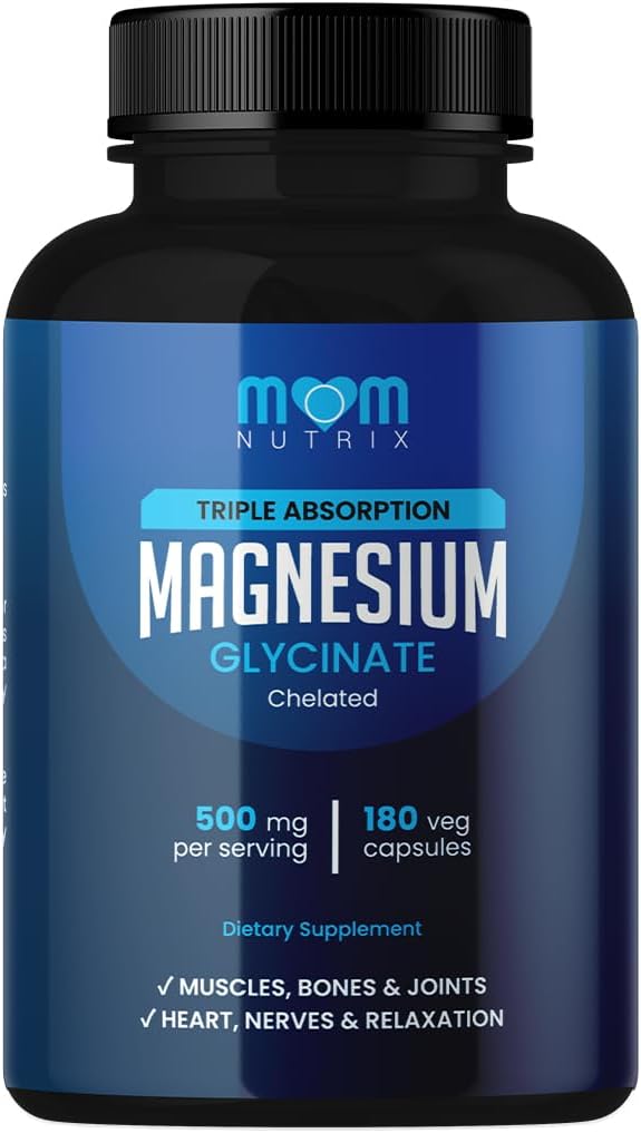 Magnesium Glycinate - 500 mg Kelatoitu kolminkertainen imeytyminen Magnesium - Sydän, luut, nivelet tuki - rauhallinen ja rentouttava - 180 kapselia