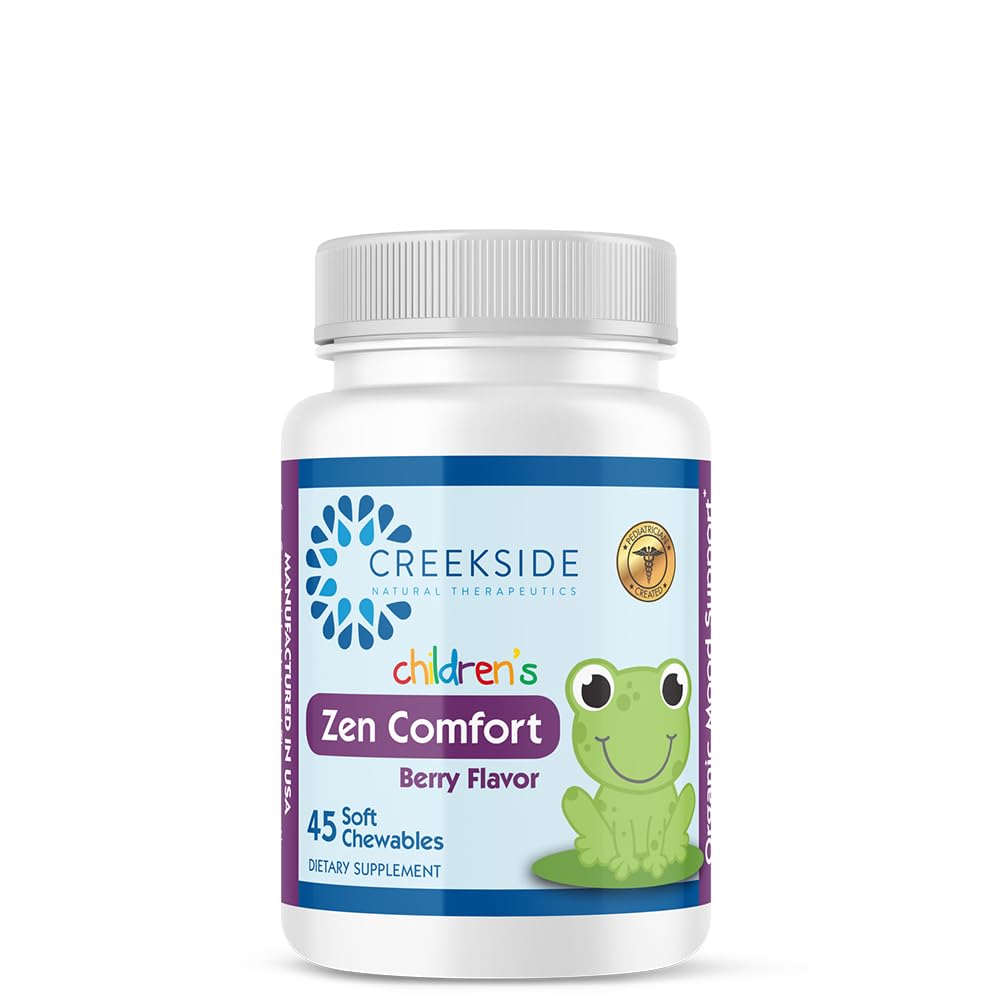 Zen Comfort för barn, Organic Relaxation Support med 5-HTP, L-Theanine, Passionflower, Zink, Pediatrician Formulerad, Zero Sugar, Vegan, Berry Flavor, 45 Soft Chewables