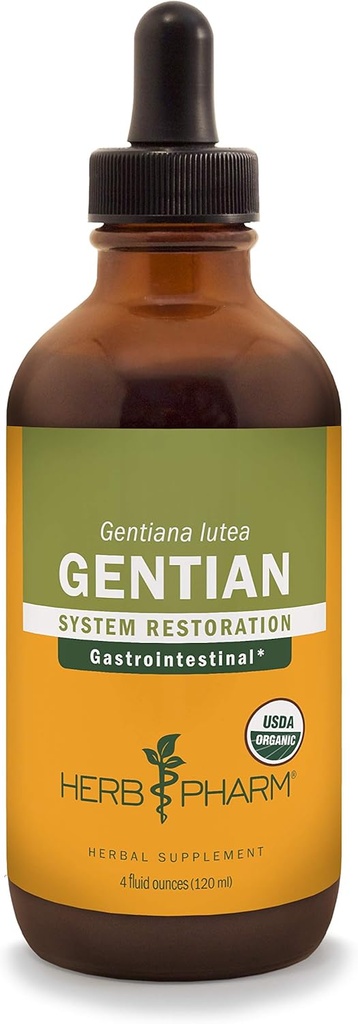 Herb Pharm Certified Organic Gentian Liquid Extract for digestiivinen tuki - 4 Ounce