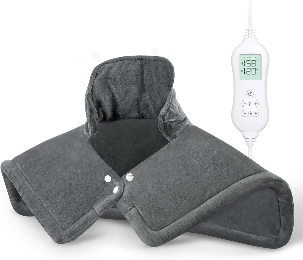NOWWISH Lämmitystyyny niskaan ja olkapäihin kivunlievitys, 2lb painotettu Electric Neck Lämmitystyyny 10 lämpötasoja ja Auto Shut Off, Suuri lämmitetty kääre, Syntymäpäivä lahjat naisille miehet, 17"x23", Harmaa