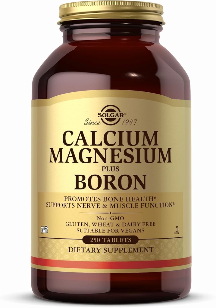 Solgar Kalsium Magnesium Plus Boron - 250 tablettia - ei-GMO, Vegan, gluteeniton, Dairy Free, Kosher - 83 tarjoilua