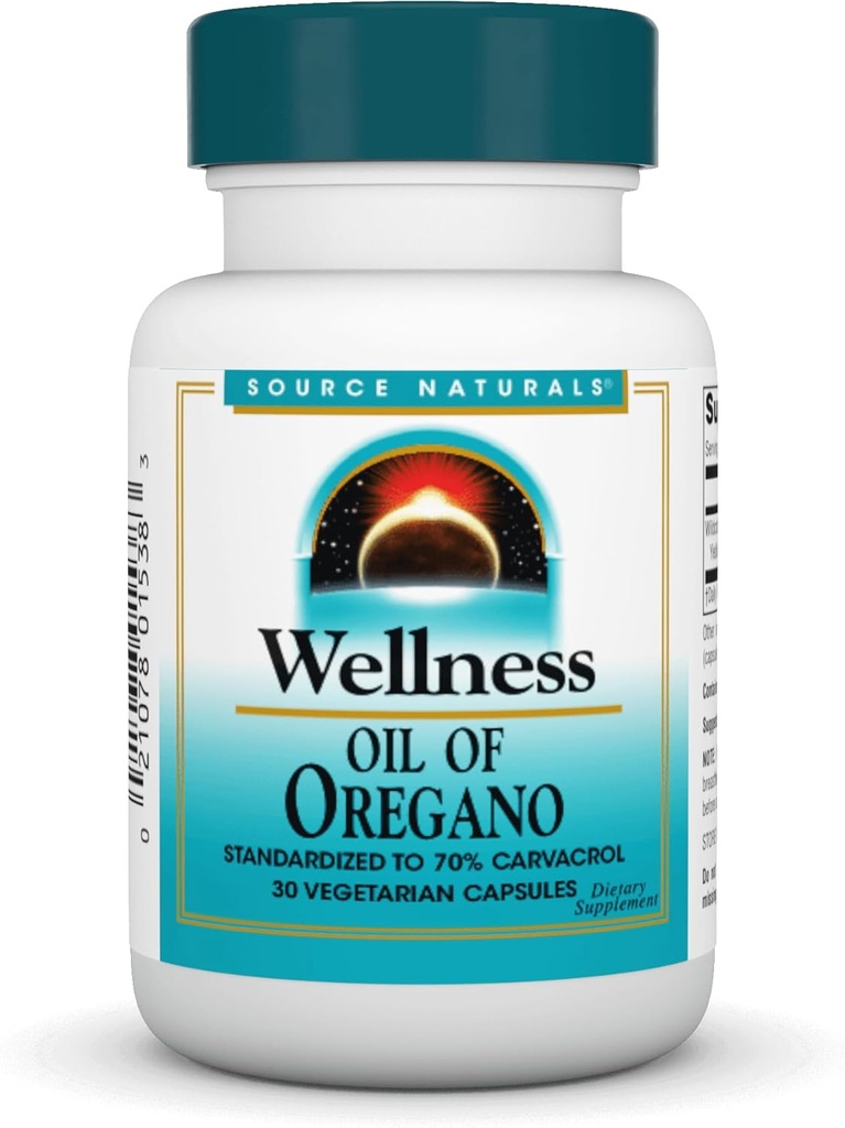 Source Naturals Wellness Oil of Oregano - Standardoitu 70% Carvacrol - 30 kasvissyöjä kapselit