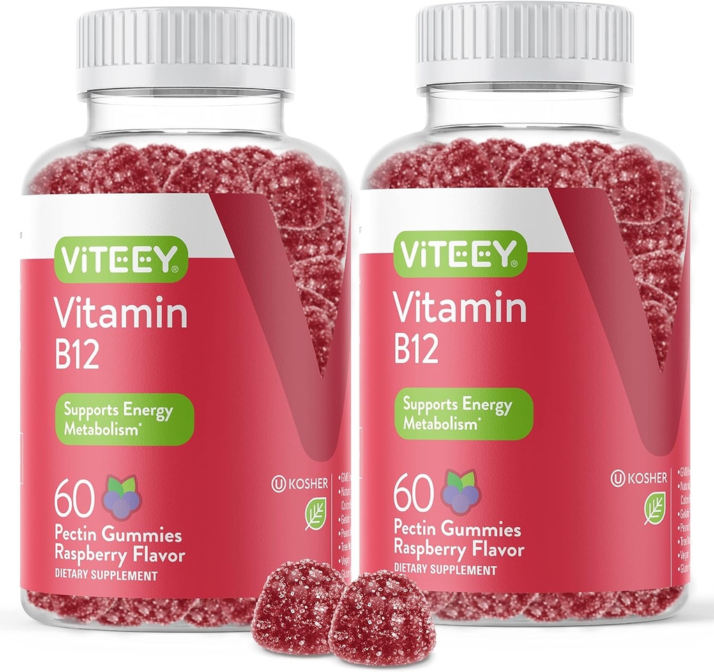 VITEEY-vitamiini B12 Gummies - Kognitiivinen tuki ja energia Gummies - Vegan, Liivate, Gluteeniton - 60