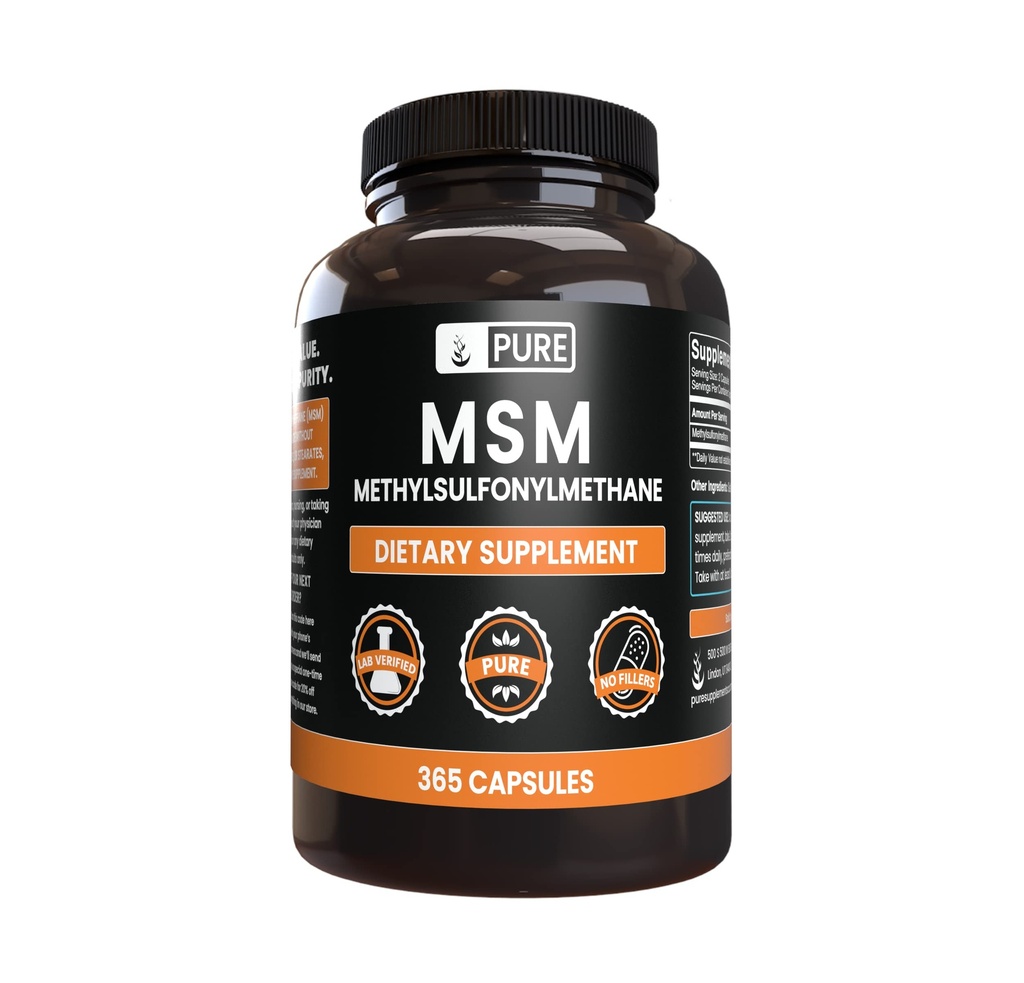 PURE ORIGINAL INGREDIENTS MSM (365 kapslar) No Magnesium eller Rice Fillers, Always Pure, Lab Verified