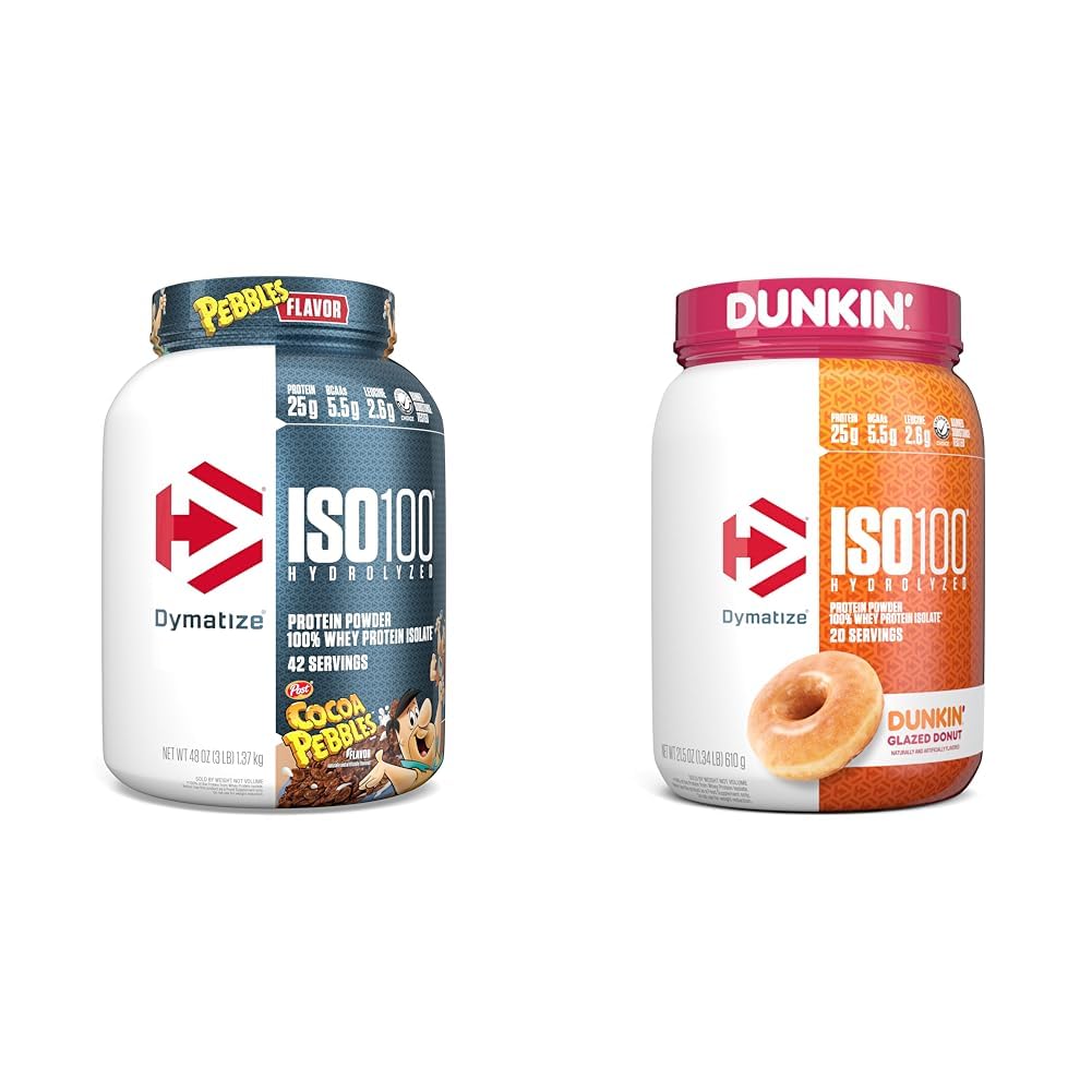 Dymatize ISO100 Hydrolysed Protein Powder, 100% Whey Isolate, 25g proteiinia, 5.5g BCAAs & ISO100 Hydrolysed Protein Powder, 100% Whey Isolate, Dunkin' Glazed Donut Flavor
