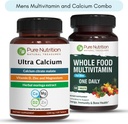 Pure Nutrition Ultra Kalsium 1000 mg ja Whole Foods Miesten monivitamiinit 1500 mg terveille luut, nivelet ja yleinen hyvinvointi. Ultra Kalsium 90 Tabs + Miesten monivitamiinit 60 Tabs.