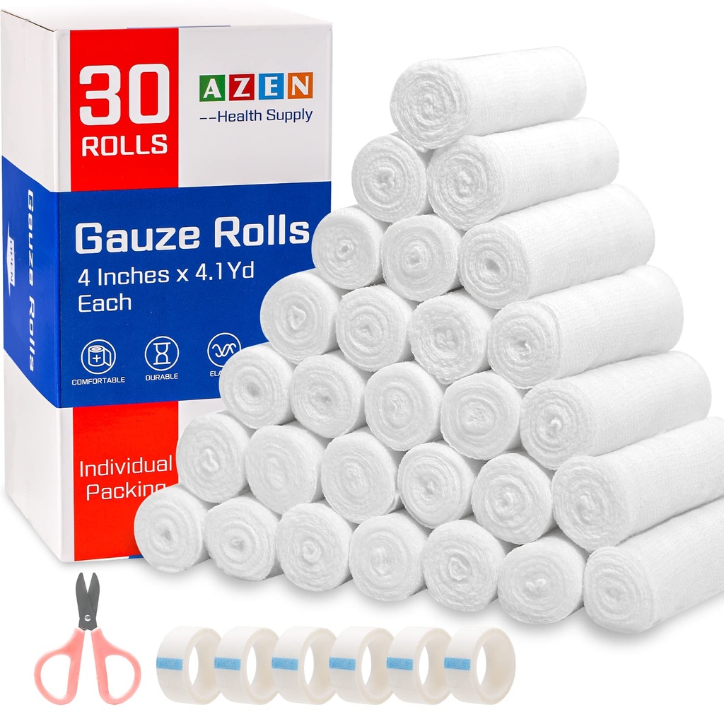 AZEN 30 pakkausta, 4 x 4,1 Yards, Premium Medical Supplies, Ensiaputarvikkeet, Bandage Wrap Vet Wrap, Mummy Wraps
