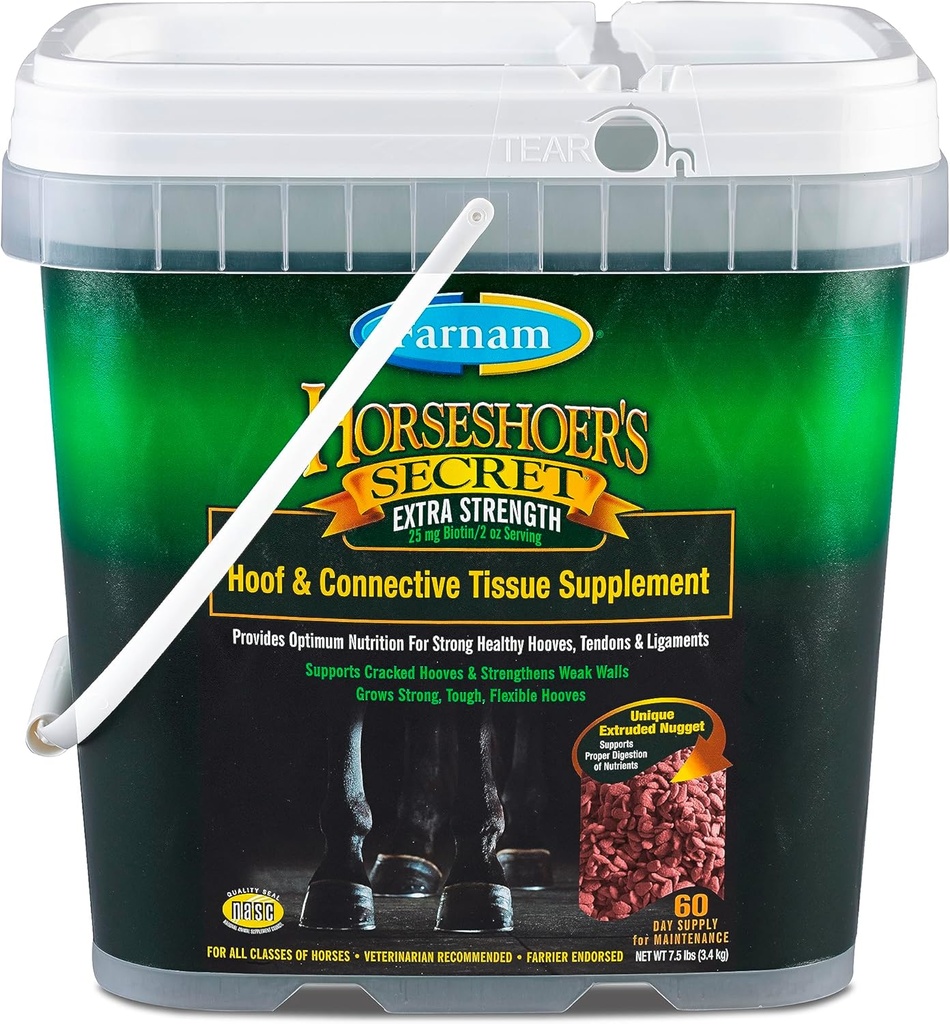 Farnam Horseshoers Secret Extra Strength Hoof Supplements & Connective Tissue Supplement, främjar starka, hälsosamma Hooves, Tendon & ligament, 7,5 lbs, 60 Day Supply