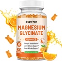 Magnesium Gummies aikuisille - Magnesium Glycinate täydentää B6-vitamiinia, L-theaniinia, D-vitamiinia, CoQ10 - Magnesium Colex Gummies for Mood, Bone & Lihas, sokeriton Orange Flavor 60 ct