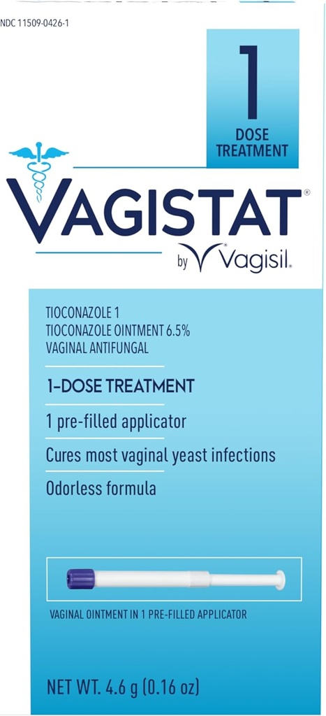 Vagisil Vagistat 1 päivä yksivärinen hiivatulehdus hoito naisille, sienitautien voide auttaa lievittää ulkoista kutinaa ja ärsytystä, 1 Pre-Filled No Touch emättimen lisälaite (Pakkaus 1)
