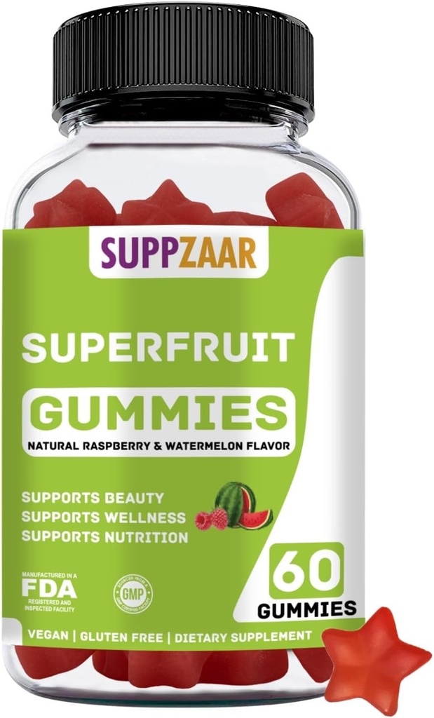 Vegaania superhedelmää. Superhedelmät Gummies w/vitamin A C E Organic Silica. Superhedelmät Collagen Formation, Beauty & Glow. Kasvipohjainen, ei-muuntogeeninen, gluteeniton, gelatiiniton. 60 CT