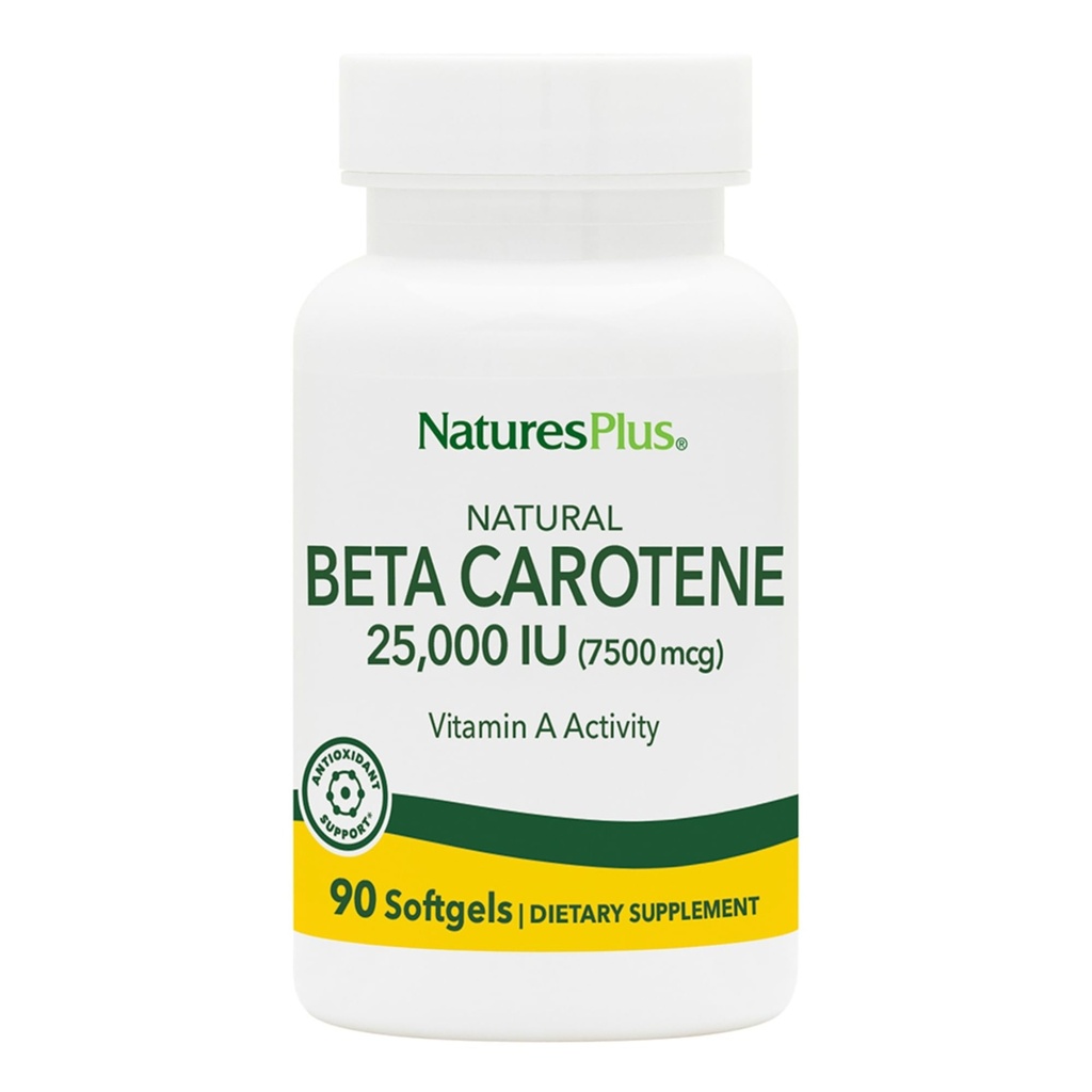 Natures Plus Natural Beta karoteeni - 25,000 iu A-vitamiini & E-vitamiini, 90 Softgels - Silmien lisäravinteet, antioksidantti, Aids vapaa radikaalien & luonnon solujen puolustus - Gluteeniton - 90 tarjoilu