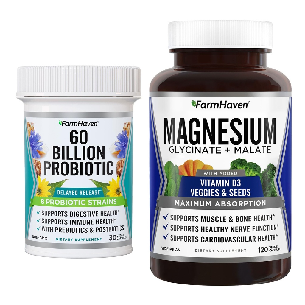 FarmHaven Magnesium Glycinate & Malate Complex ja 60 miljardia PMY Probiootti