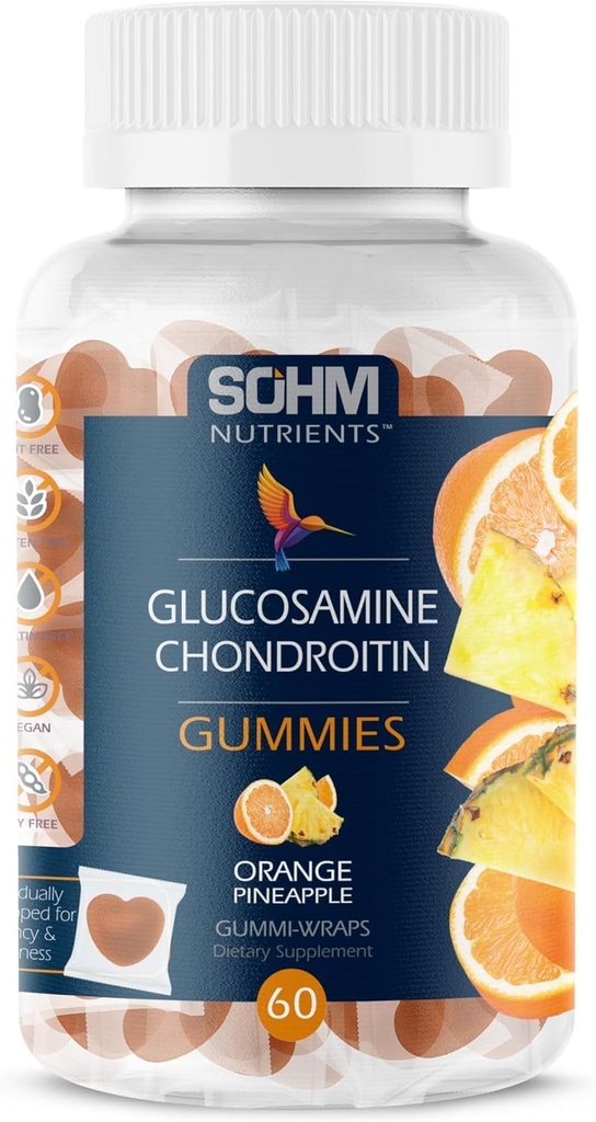 SOHM Glukosamiini ja Chondrotin Gummies 60 Count Yksittäin kääritty, tukee jointti terveys ja luut terveys, Glukosamiini Chondroitin Gummies miesten ja naisten kasvissyöjä (Pineapple, Orange)