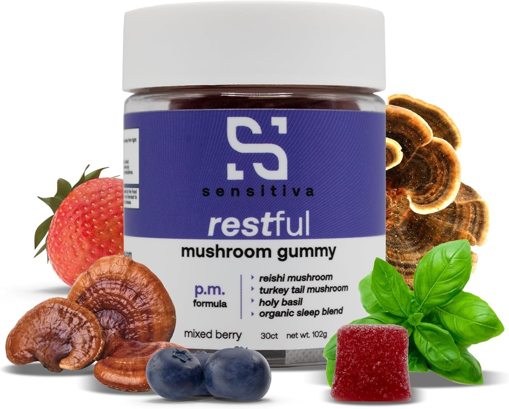 Sensitiva Levokas Sieni Gummies P.M. Formula - Reishi & Turkey Tail Sieni täydentää Gummies, Sieni Gummies for Sleep, Rentoutuminen & Stressi helpotus (Mixed Berry P.M. Formula)