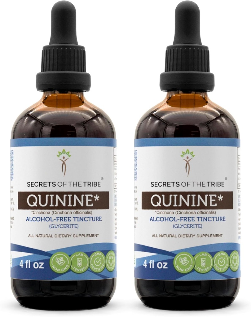 Hemligheter i stammen Quinine Tincture Alcohol-Free Liquid Extract, Quinine (Cinchona officinalis) Torkade Bark (2x4 FL OZ)