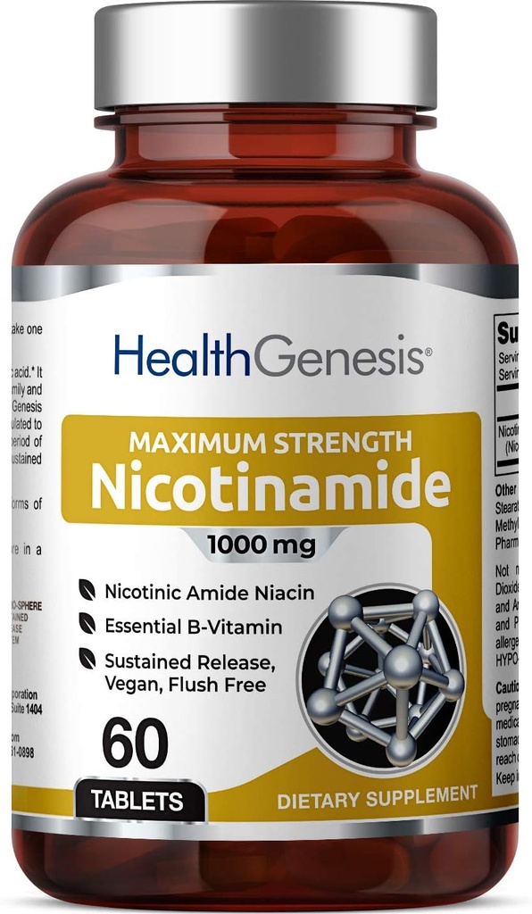 B-3 Nikotinamidi 1000 mg 60 Tabs Extra Strength Slow Release - Luonnollinen flush-free-vitamiini Formula ... Gluteeniton Nikotinic Amide Niacin ... tukee ihon terveyttä