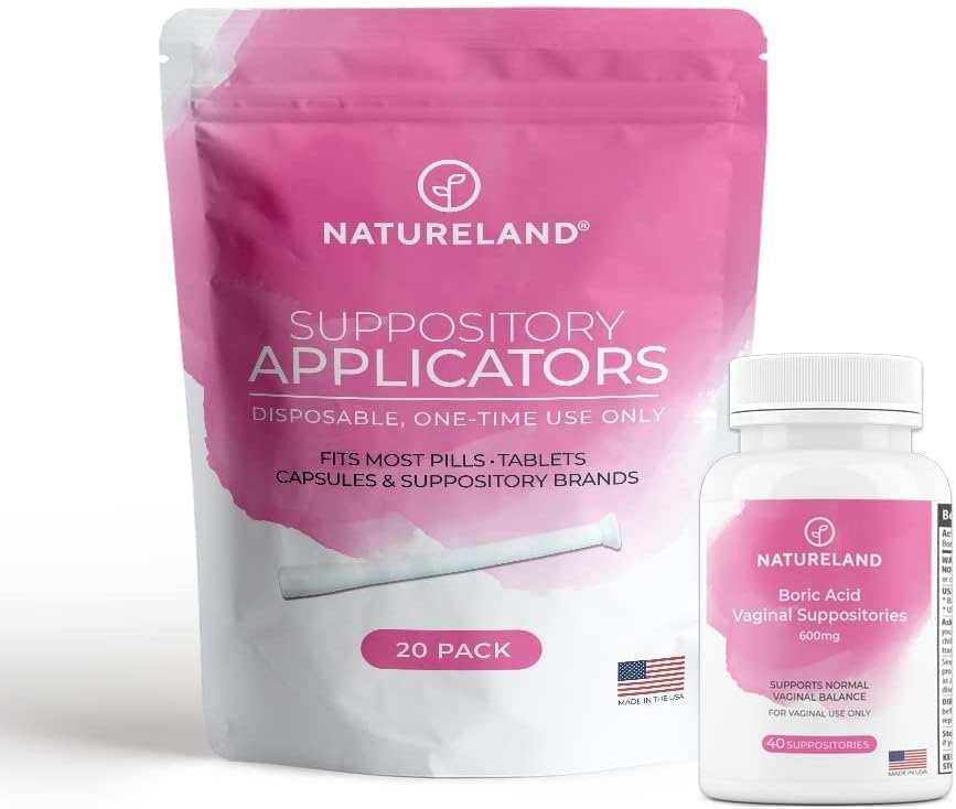 Natureland [40 Greve Boric Acid Suppositories 600mg w / [20 Pack] Vaginal Applikator - Feminin Care