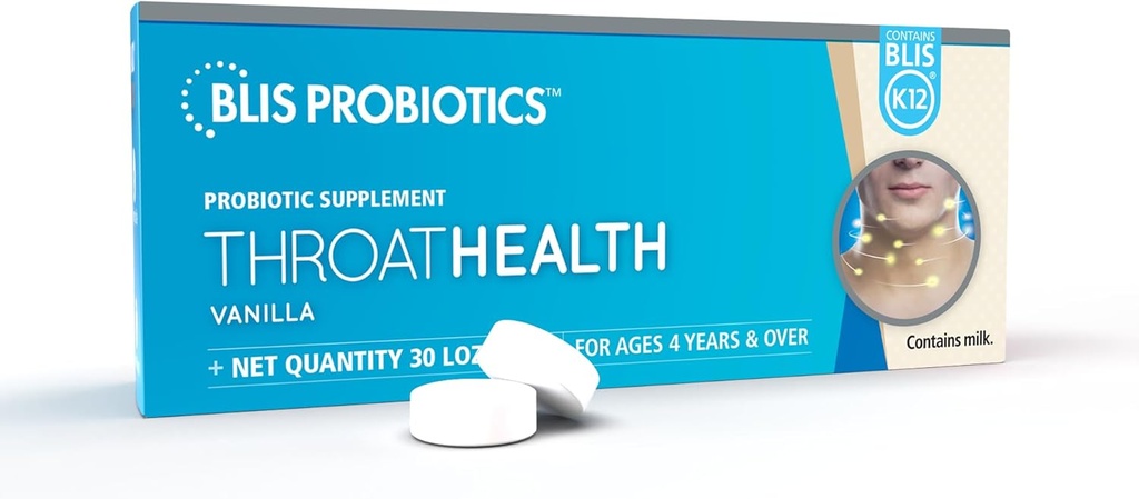 BLIS ThroatHealth Oral Probiotics K12 - Immune & Throat Support, Vanilla - 30 Lozenges, 2,5 miljarder CFU