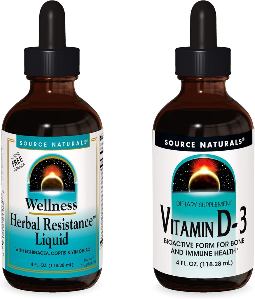 Källa Naturals Liquid Supplements, Herbal Resistance och 2000 iu Vitamin D-3-4 oz Bottles